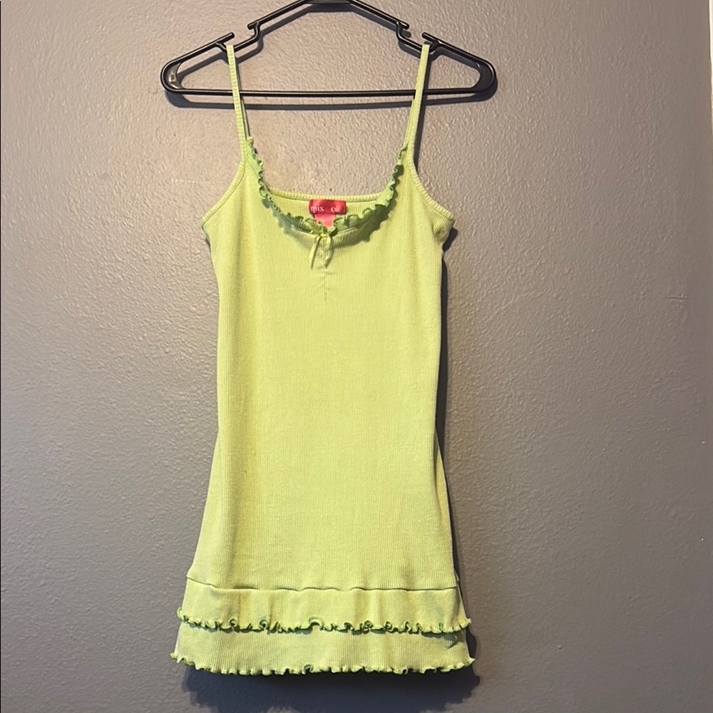 Lime Green Ruffle Trim Slip Dress